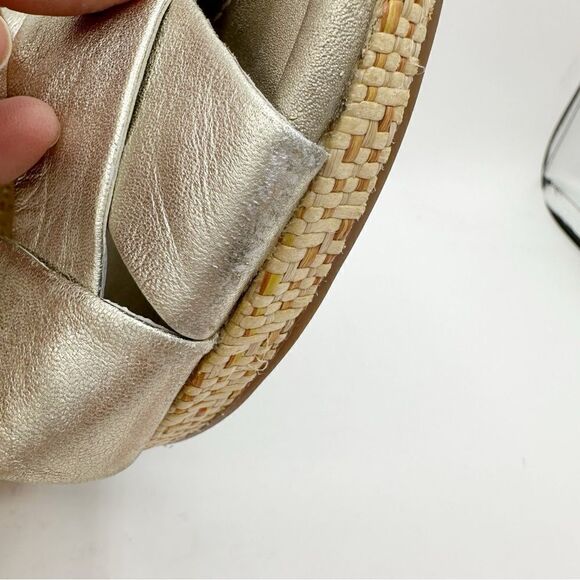 Cole Haan Dinah 85 Gold Puffy Leather Strappy Open Toed Platform Wedge Heel 7M - Picture 9 of 12